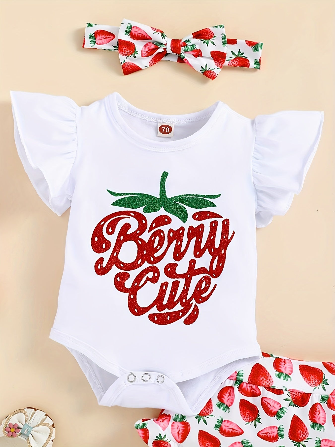 The Perfect 3pc Baby Girl Outfit: "Little Miss Sunshine" Cotton Ruffle Short Sleeve Onesie with Floral Shorts & Matching Headband