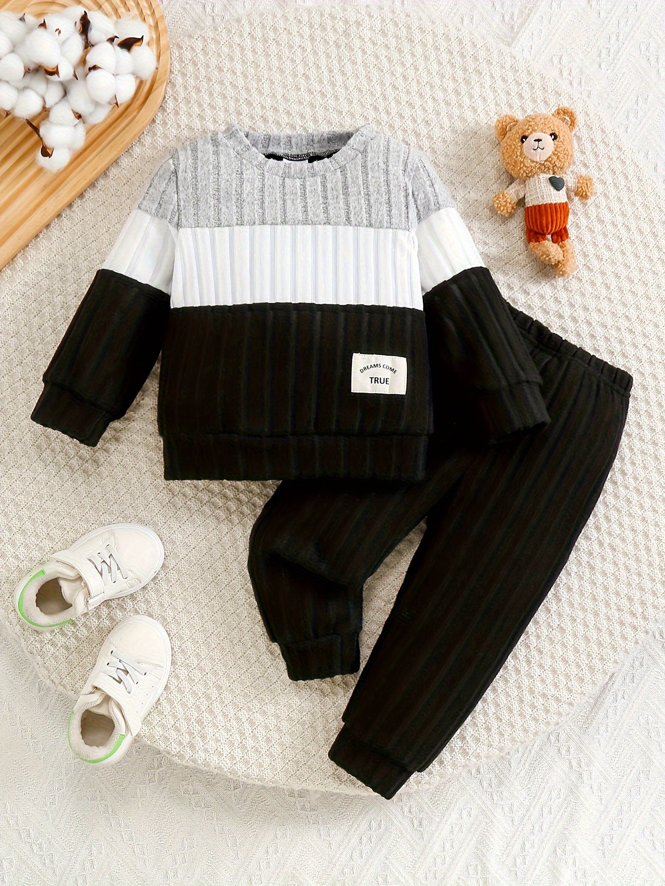 Toddler Boys 2PC Autumn Knit Long Sleeve Top with Elastic Waistband Ribbed Pants