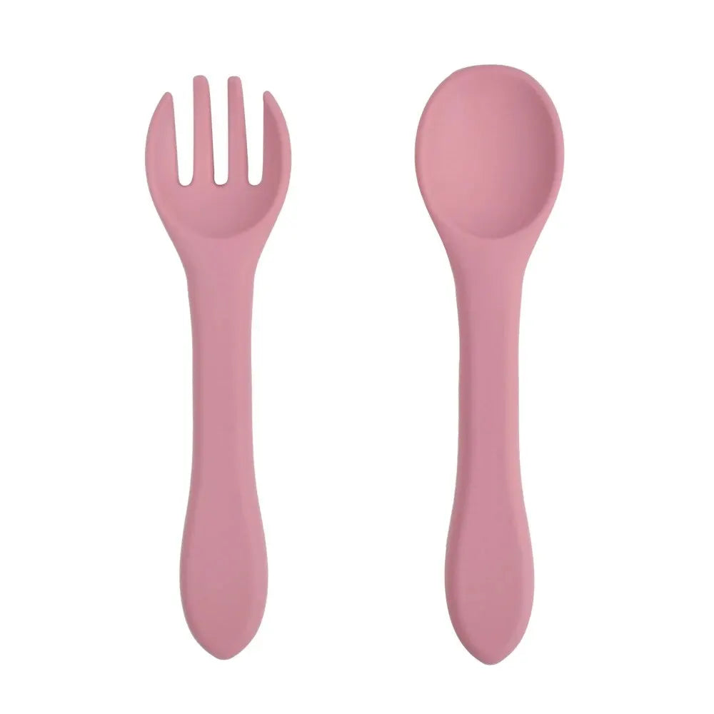 Food Grade Silicone Baby Spoon and Fork Set - A Non BPA PVC Product