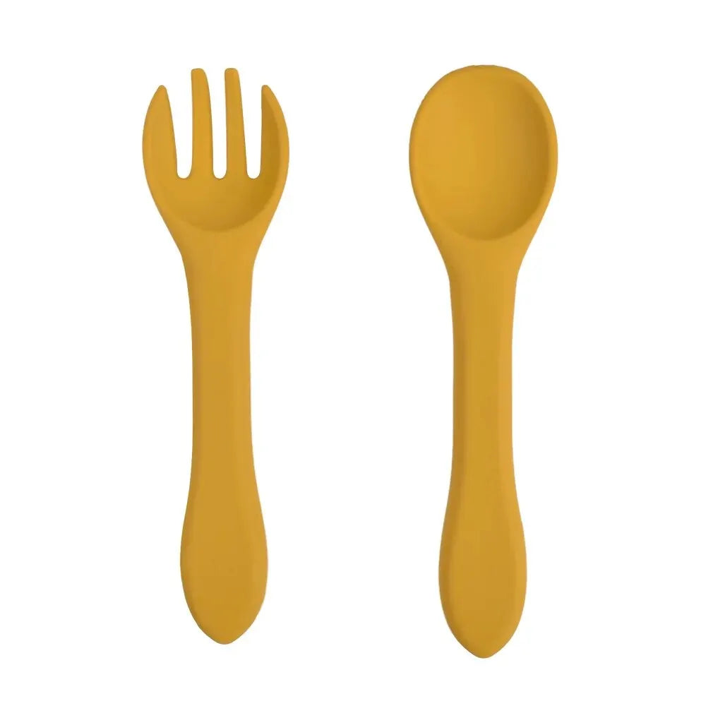 Food Grade Silicone Baby Spoon and Fork Set - A Non BPA PVC Product