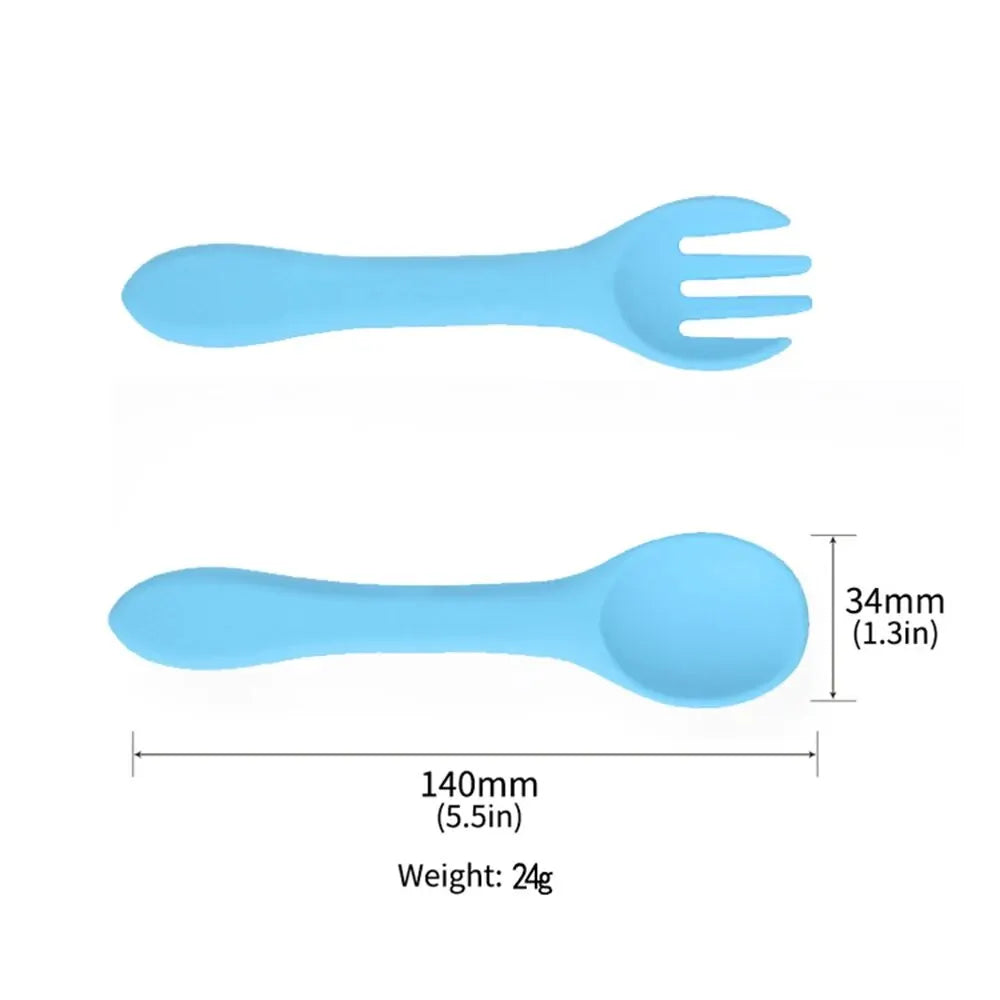 Food Grade Silicone Baby Spoon and Fork Set - A Non BPA PVC Product