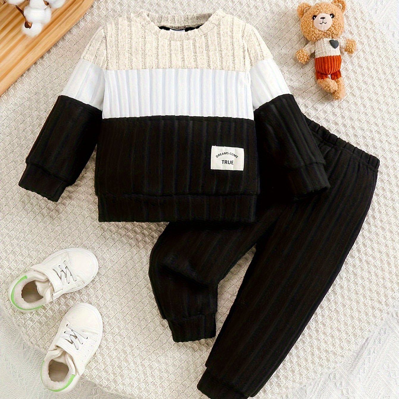 Toddler Boys 2PC Autumn Knit Long Sleeve Top with Elastic Waistband Ribbed Pants