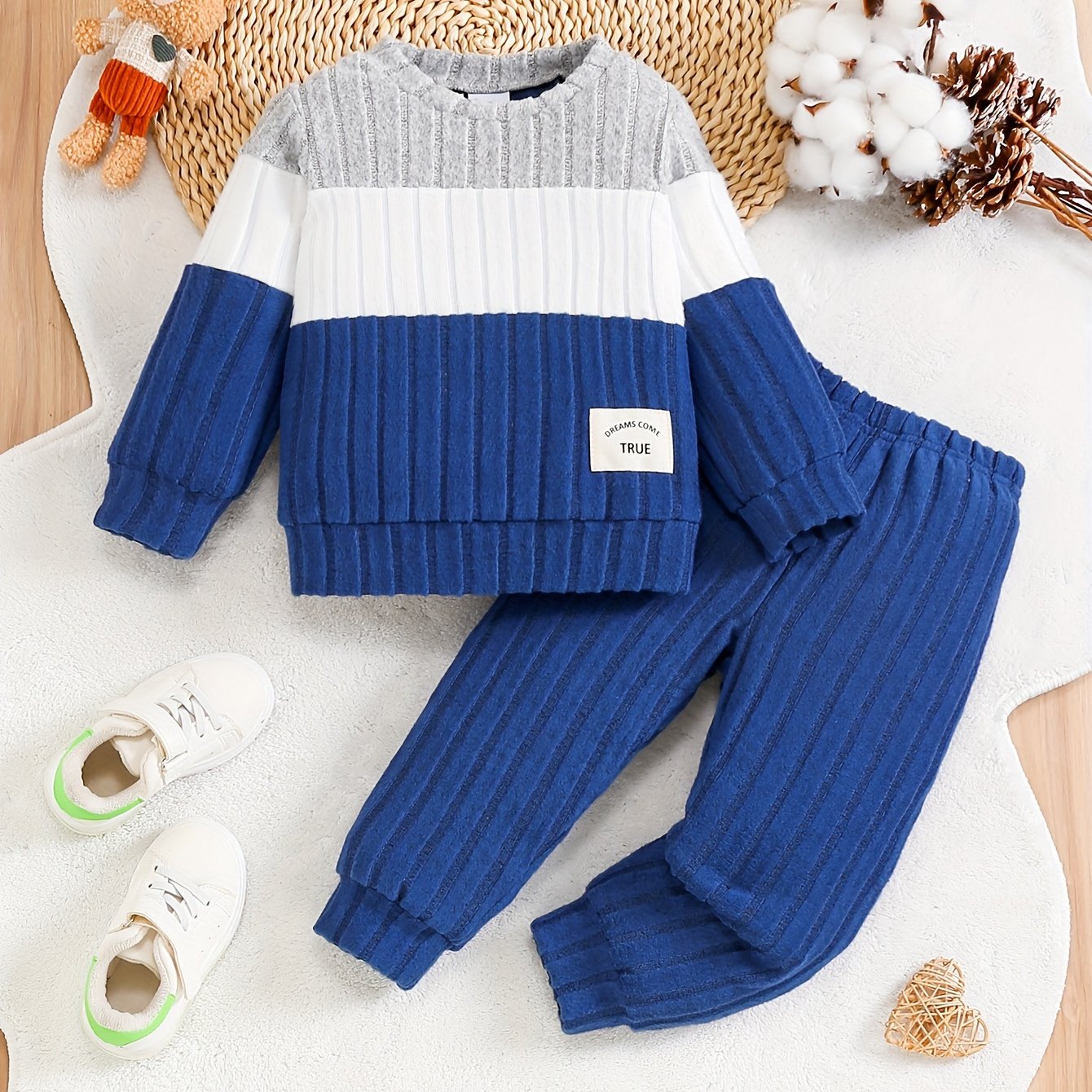 Toddler Boys 2PC Autumn Knit Long Sleeve Top with Elastic Waistband Ribbed Pants